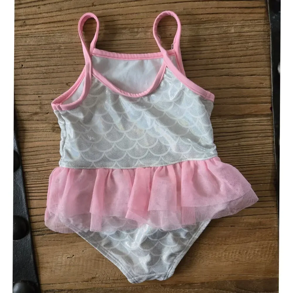 Carter's Pink and Silver Mermaid Print Tulle One Piece Swimsuit sz 3T